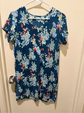 Floral V-Neck Short Sleeve Top - Teal Floral